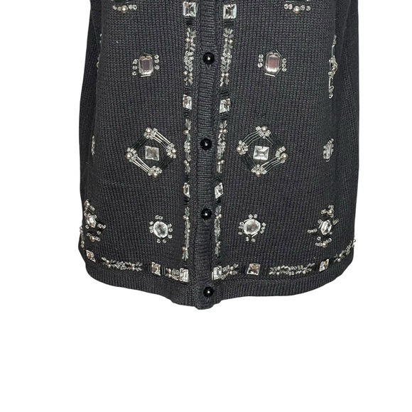 Vintage 90s SML Sport Black Knit Vest M Beaded Sequin Embellished Ramie Cotton - Picture 6 of 11